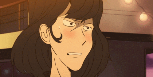 a cartoon drawing of a man with long hair making a face