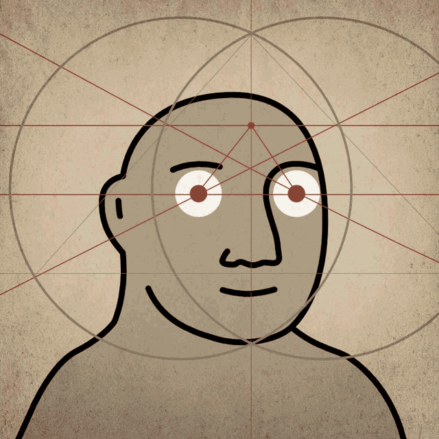 a drawing of a man 's face with a circle around his head