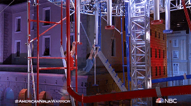 an advertisement for american ninja warrior shows a person hanging on a rope