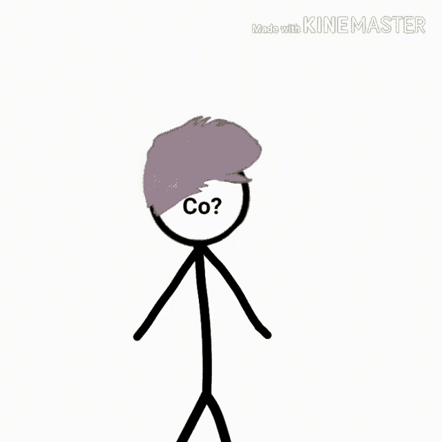 a stick figure with a purple haircut is standing in front of a sign that says " pytanie zdobyte "