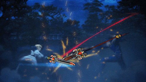 a painting of a sword with a red arrow pointing to it
