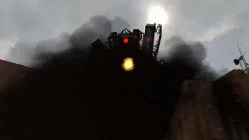 a robot is standing in the dark with smoke coming out of it 's mouth .