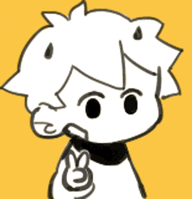 a black and white drawing of a person with a peace sign