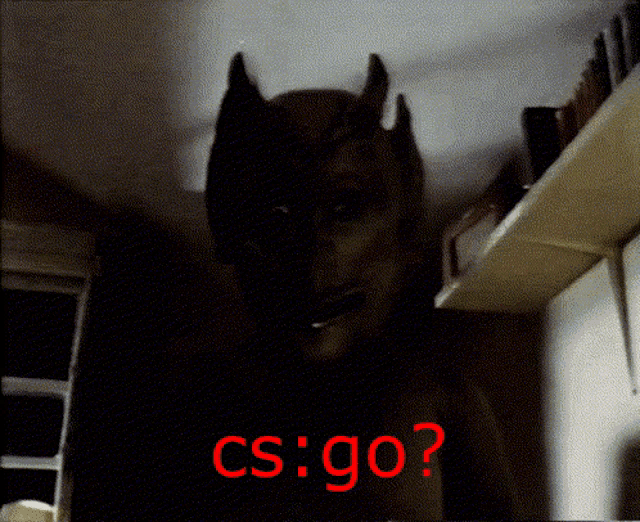 a shadow of a person with the words cs go written in red