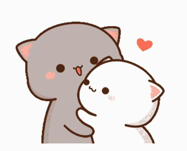 a couple of cartoon cats hugging each other with a heart above them that says chut