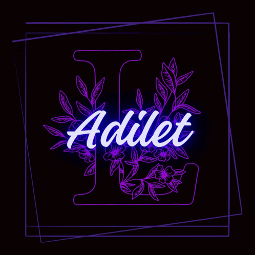 the letter l is surrounded by purple flowers and leaves and says adilet