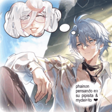 a drawing of a boy and a girl with a thought bubble that says phaion