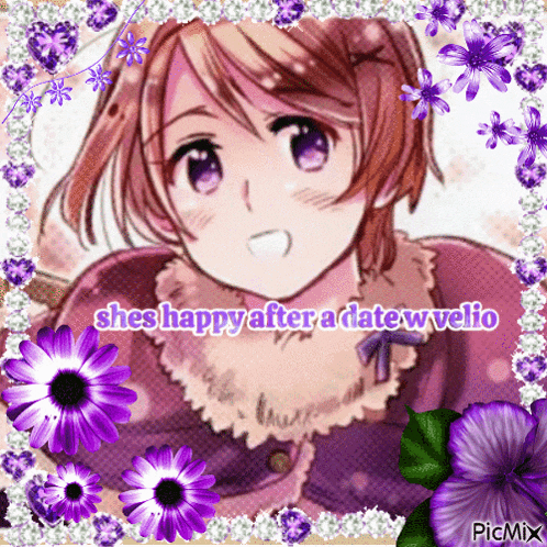 a picture of a girl with the words she 's happy after a date w.velio