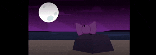 a cartoon illustration of a cat on a beach at night