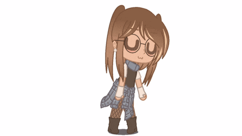 a cartoon girl wearing glasses and a plaid shirt is standing on a white background
