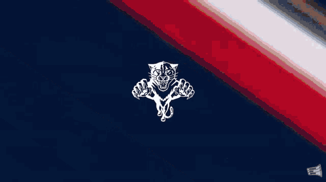 a red white and blue striped background with a tiger in the center