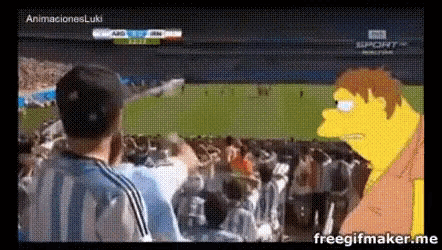a cartoon of a man watching a soccer game with the words animaciones luki on the bottom right