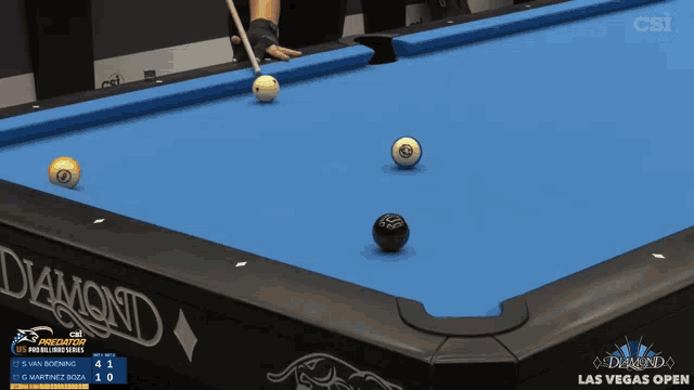 a pool table sponsored by diamond and csi