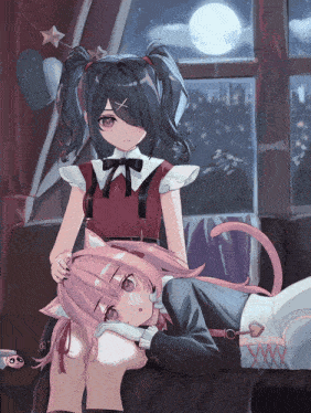 a drawing of a girl with pigtails and a girl with a cat ear