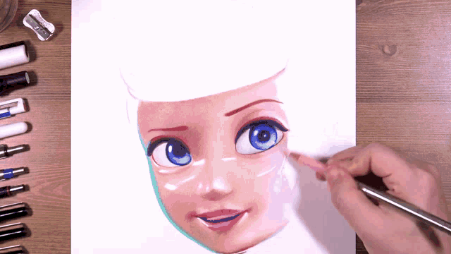a person is drawing a picture of a barbie doll