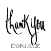 a black and white image of a thank you sign with a name .