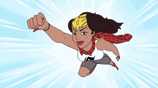 a cartoon drawing of a woman in a superhero outfit