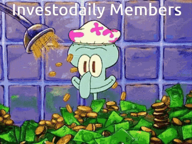 squidward from spongebob squarepants is showering with coins