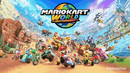 a poster for mariokart world shows a group of characters