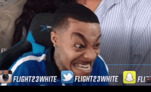 a man sitting in a chair with a twitter and snapchat icon