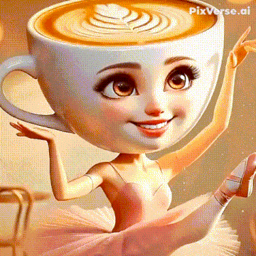a cartoon girl with a cup of coffee in her head