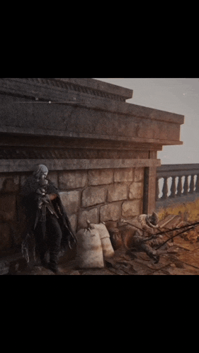 a man in a cape is standing next to a brick wall