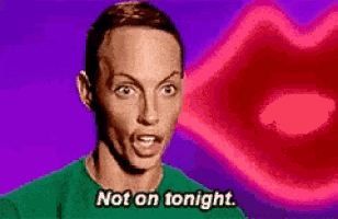 a man says not on tonight in front of a pink and purple background