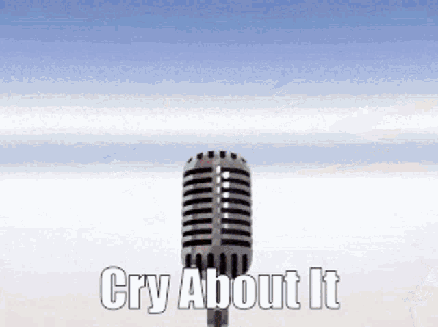 a microphone with the words cry about it written below it