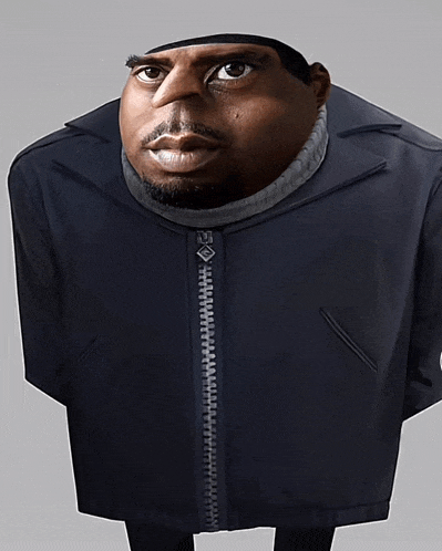 a cartoon drawing of a man wearing a black jacket with a zipper