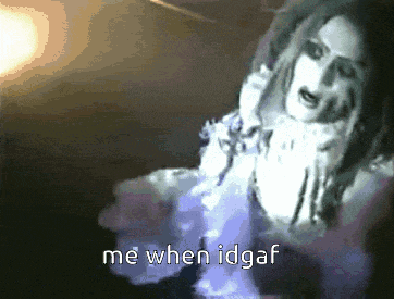 a picture of a woman with the words me when idgaf written below her