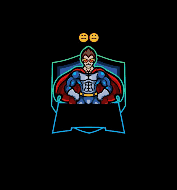 a cartoon of a man in a superhero costume with two smiley faces above him