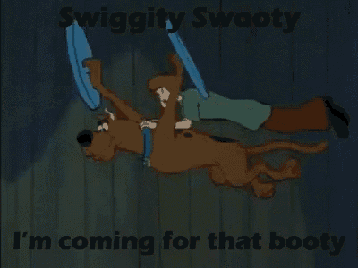 a cartoon of scooby doo flying through the air with the words `` i 'm coming for that booty ''
