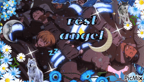 a picture of people sleeping with the words rest angel on the bottom