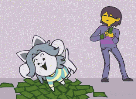 a cartoon of a person throwing money at a dog