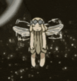 a cartoon character with wings is floating in the air .
