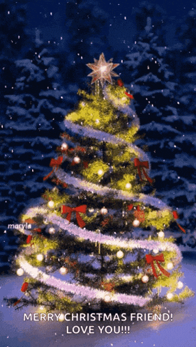a christmas tree with a star on top and the words merry christmas friend love you on the bottom