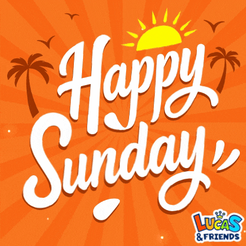 a happy sunday sign with palm trees and sun