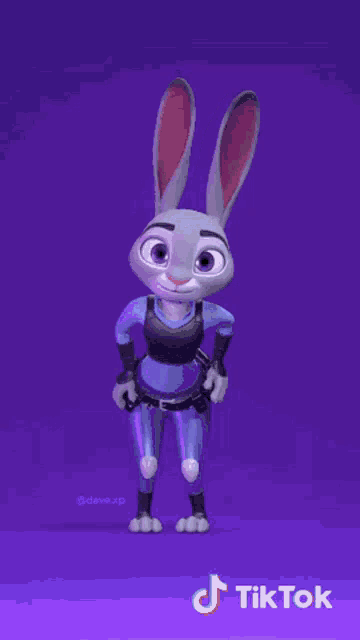 a cartoon bunny is dancing on a purple background with tiktok written below it