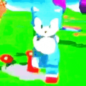 sonic the hedgehog is standing in a field with a green background .