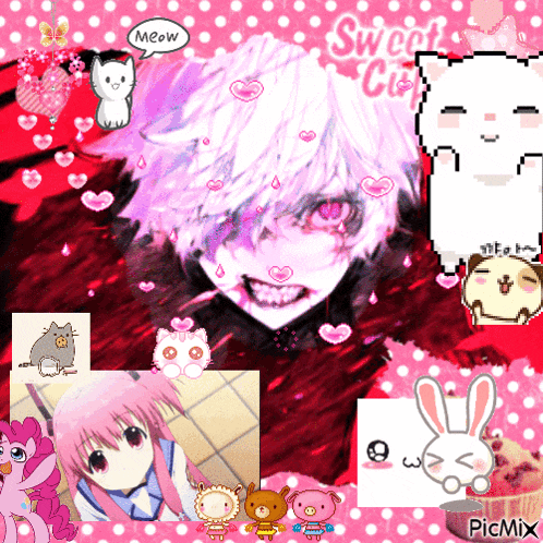 a picture of a boy with a speech bubble saying meow