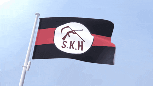 a black and red flag with s.k.h. written on it