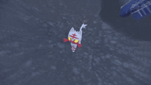 a cartoon character with a red and white stripe on its face
