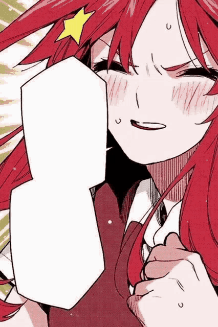 a girl with red hair and a yellow star on her head