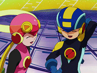 a boy and a girl are standing next to each other in a cartoon scene
