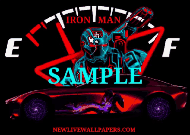 a picture of a car with the words iron man sample on the bottom