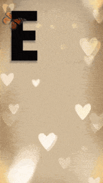 a letter e is surrounded by butterflies and hearts