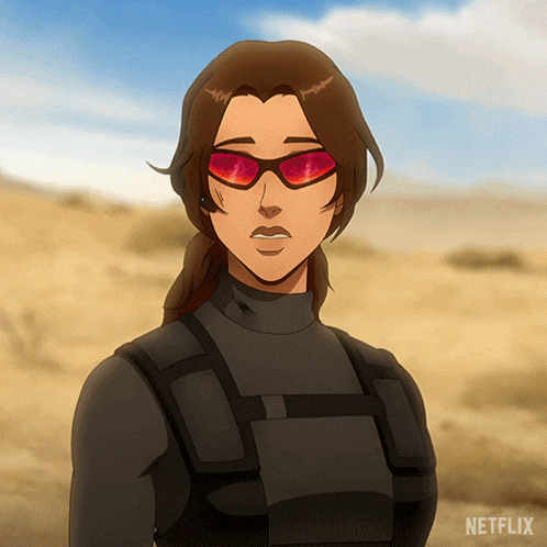a cartoon of a woman wearing sunglasses and a netflix logo in the corner