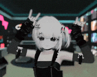 a girl with white hair and black gloves is making a rock sign