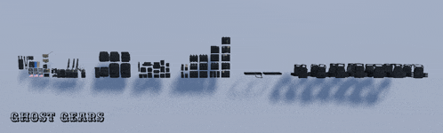 a blue background with ghost gears in white letters