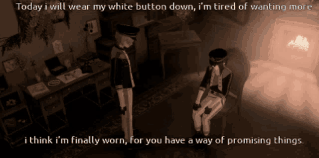 a screenshot of a video game with the words today i will wear my white button down